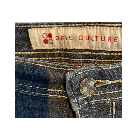 Retro Y2K Gene Culture Womens 10/32 Blue Embroidered Rhinestone Indie Jeans - Picture 3 of 12